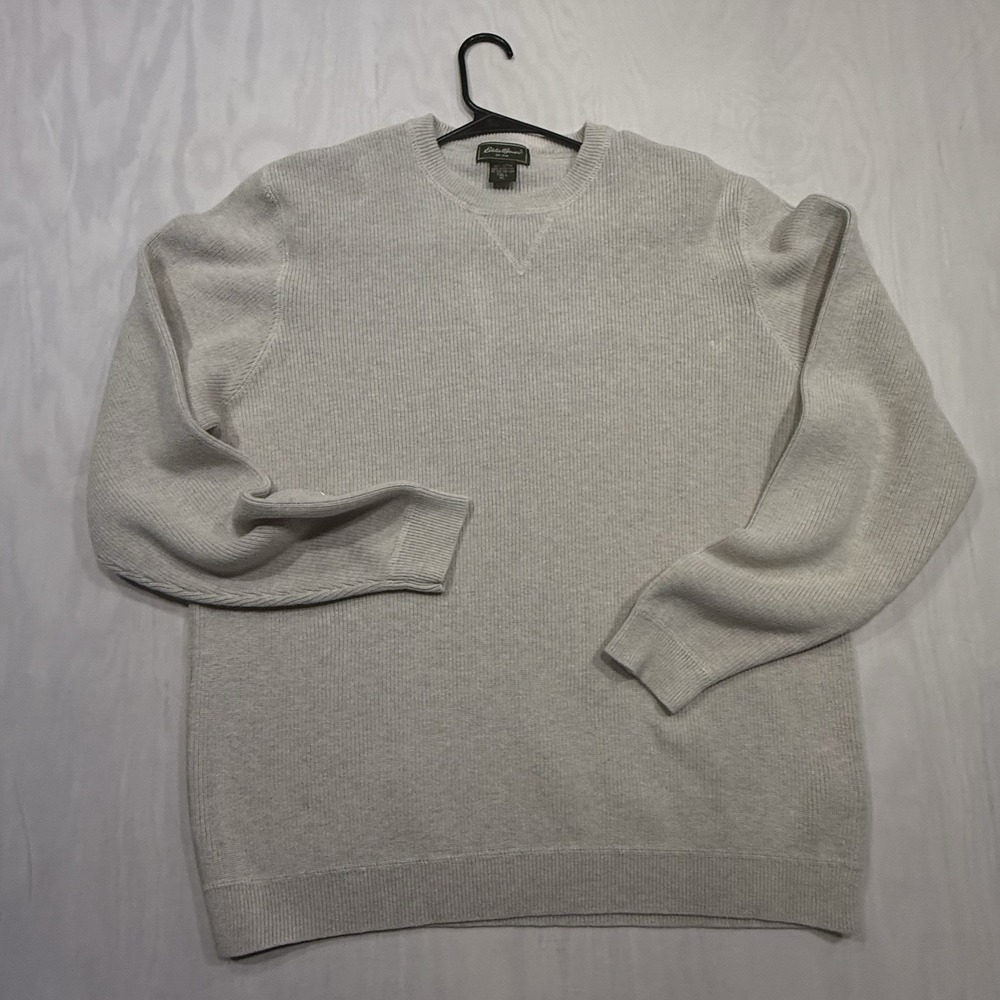 EDDIE BAUER mens size XL Tall long sleeve 100% cotton grayish white sweater